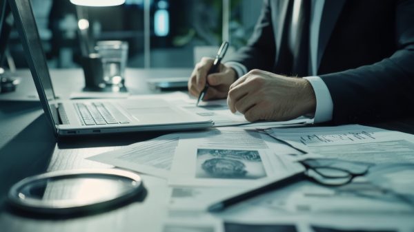 money laundering audit review in a legal office. featuring investigation and detail