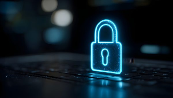 digital lock over keyboard symbolizing business data security. data privacy for businessmen