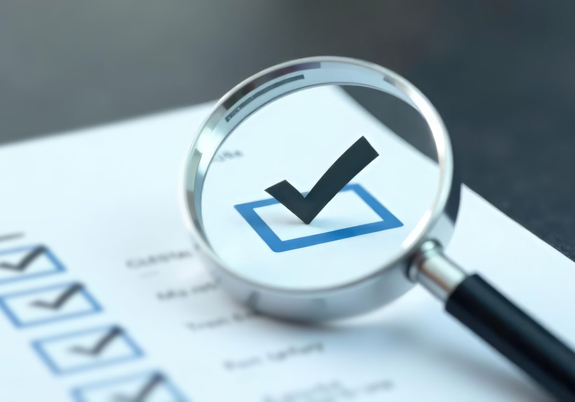magnifying glass and check mark icon,show check the authenticity of the document,concept of rules of conduct rules and policies company regulations terms and conditions