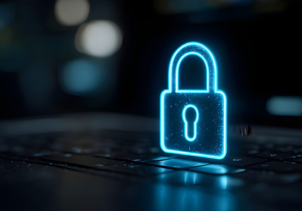 digital lock over keyboard symbolizing business data security. data privacy for businessmen