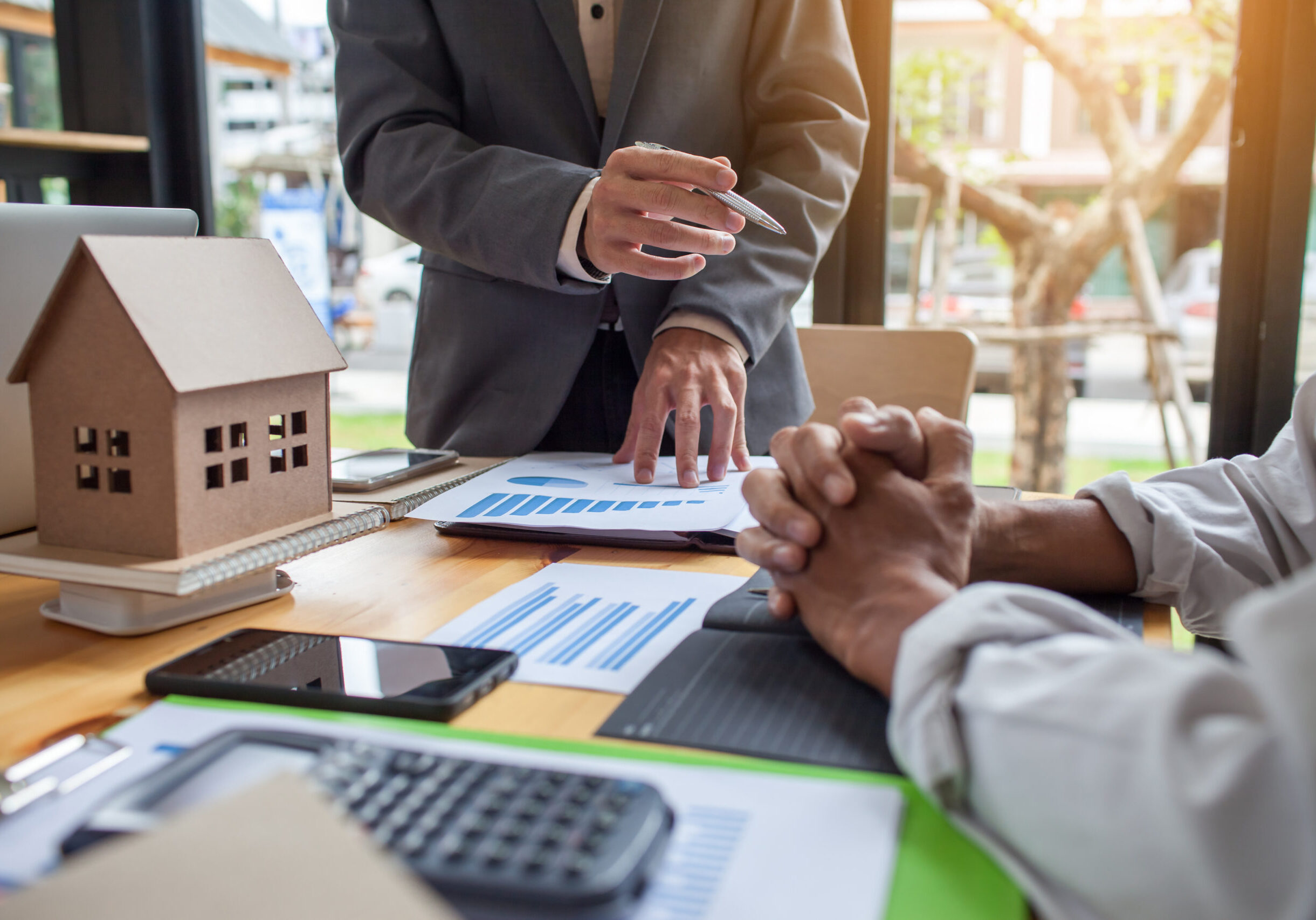business meeting of real estate broker, business meeting working